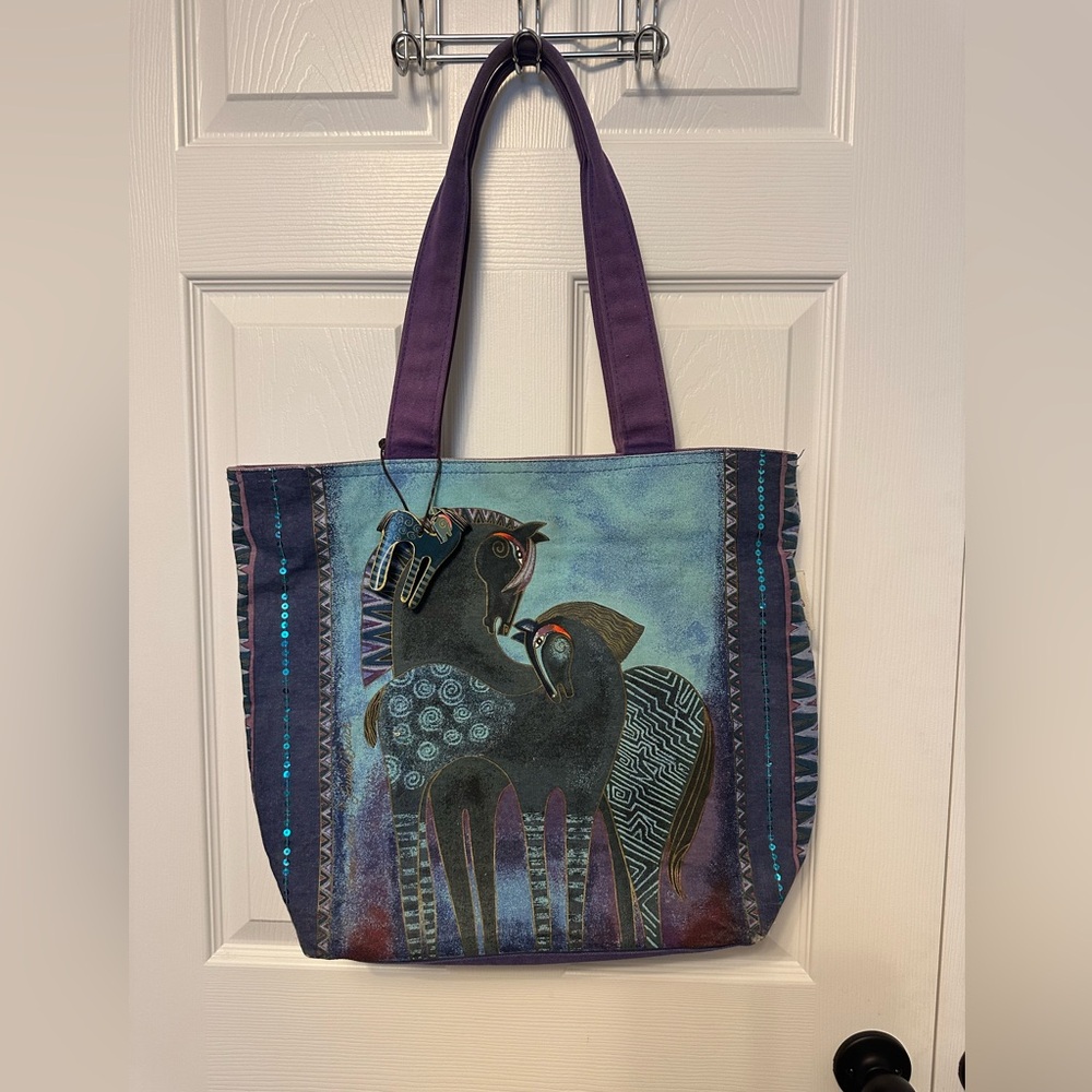 Laurel Burch Purple and Teal Horse Art Tote